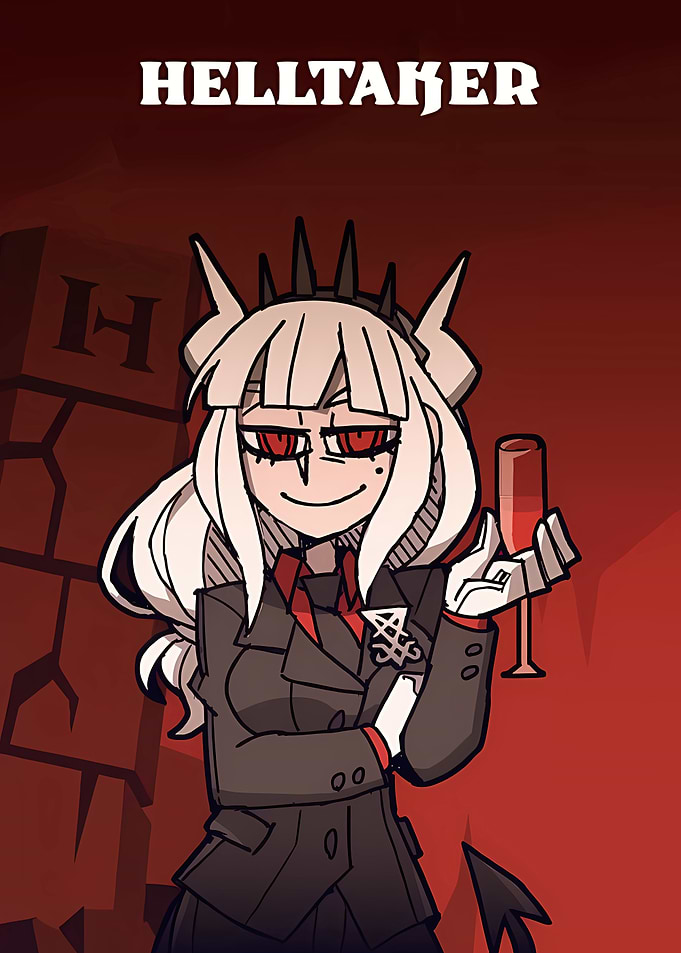 Lucifer from Helltaker holding wine