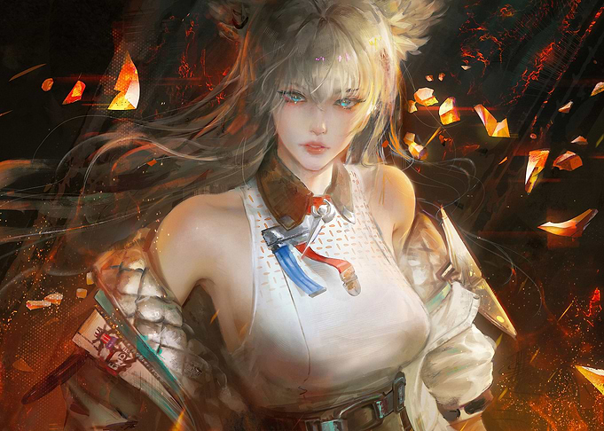 Anime Girl Amidst Fiery Particles