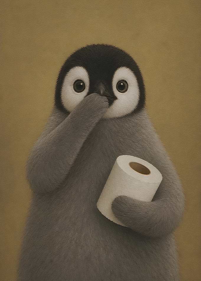 Cute Penguin Holding Toilet Paper