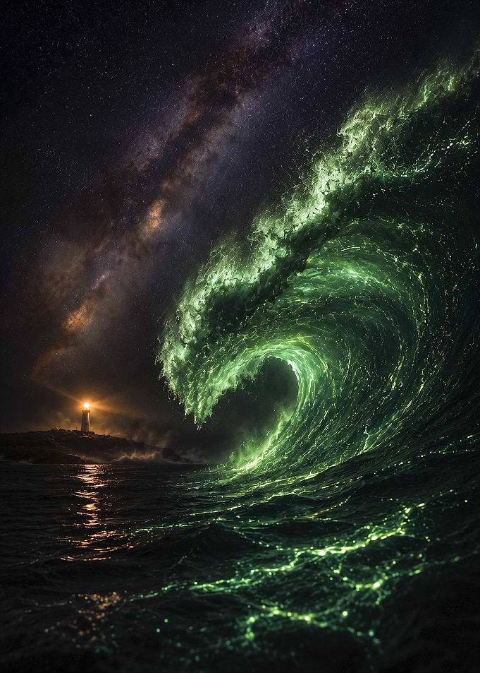 Bioluminescent Wave Under the Milky Way