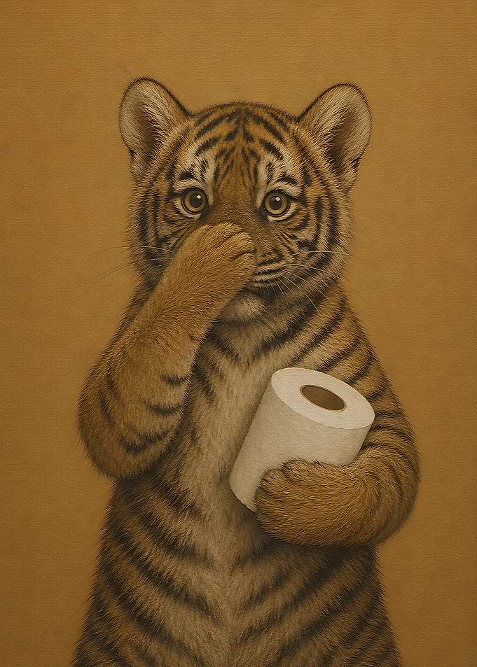 Cute Tiger Cub Holding Toilet Paper