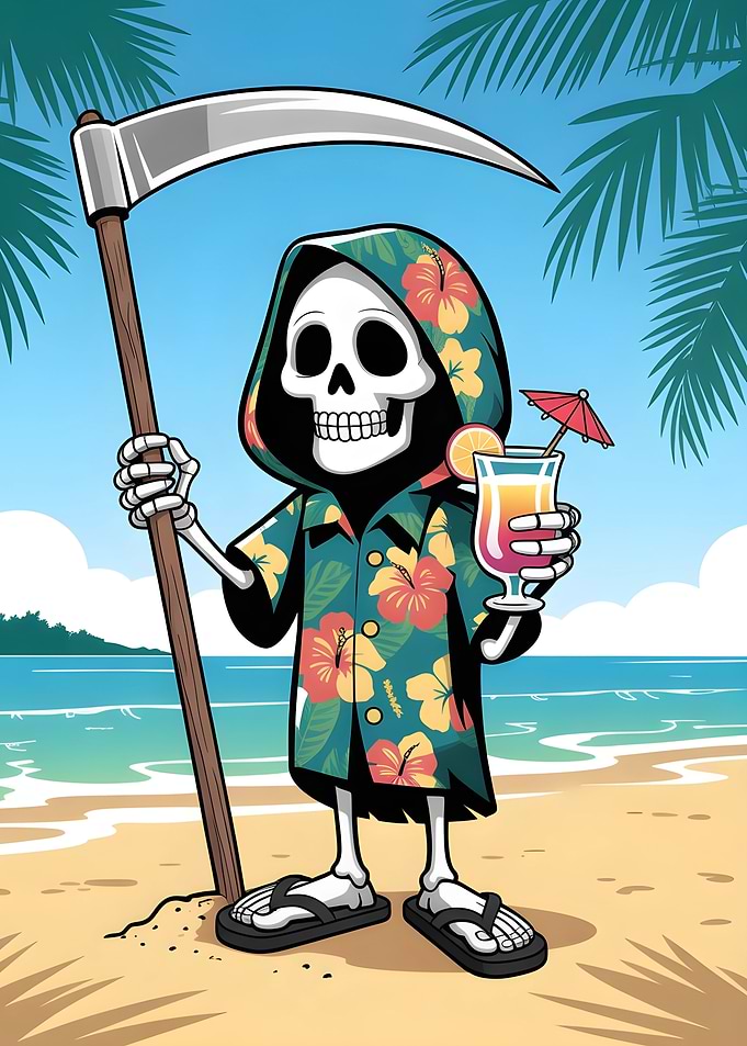Funny Grim Reaper in Hawaiian shirt - Summerween