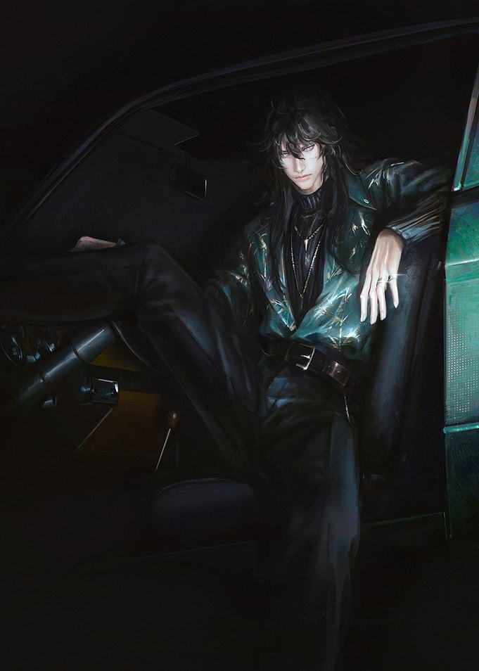Stylish Anime Man in Car