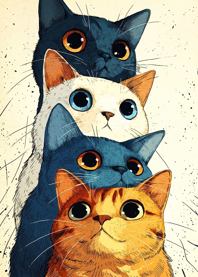 Stack of Four Cute Cats