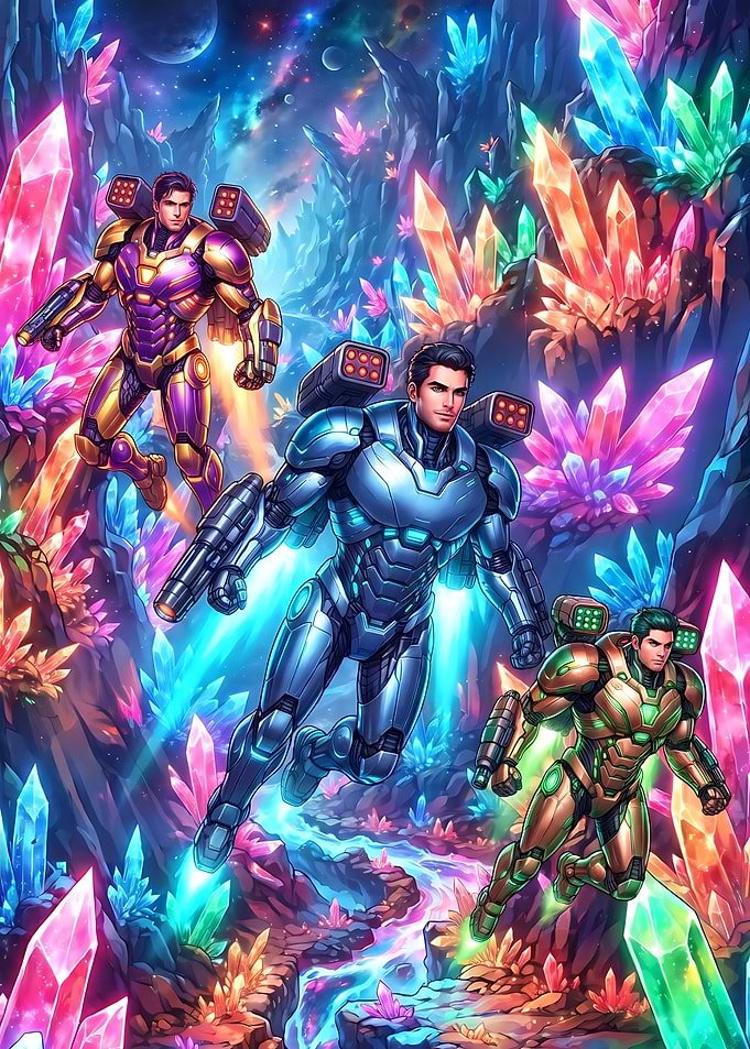 Futuristic Warriors in Crystal Cave