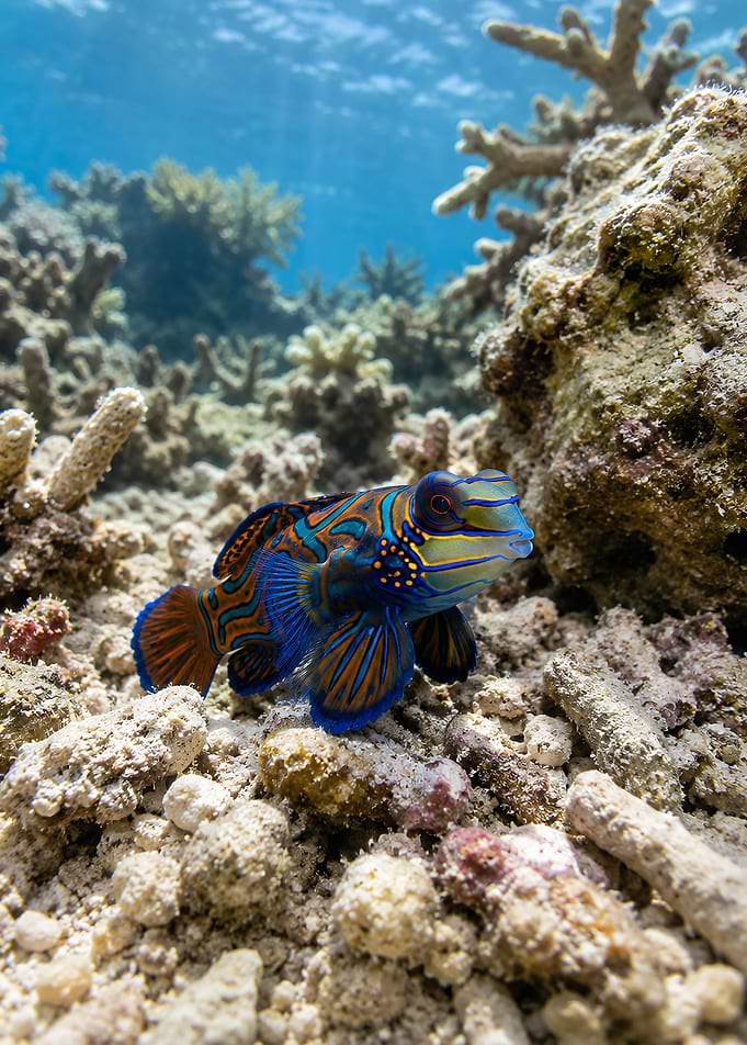 Vibrant Mandarin Fish on Coral Reef
