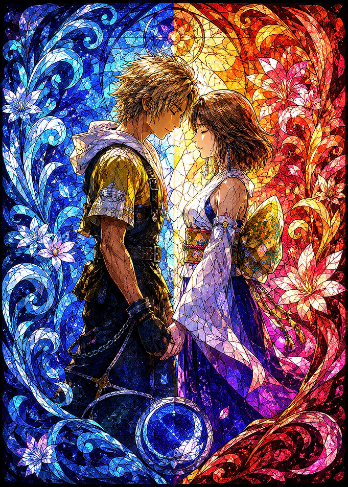 Final Fantasy X Tidus and Yuna Stained Glass