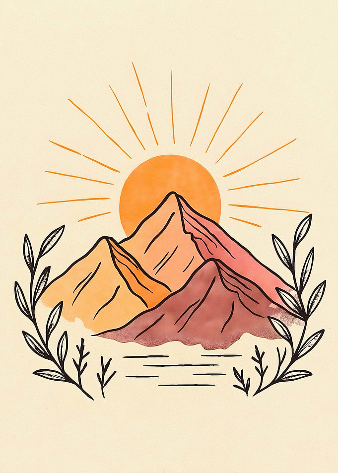 Boho Mountain Sunset Illustration