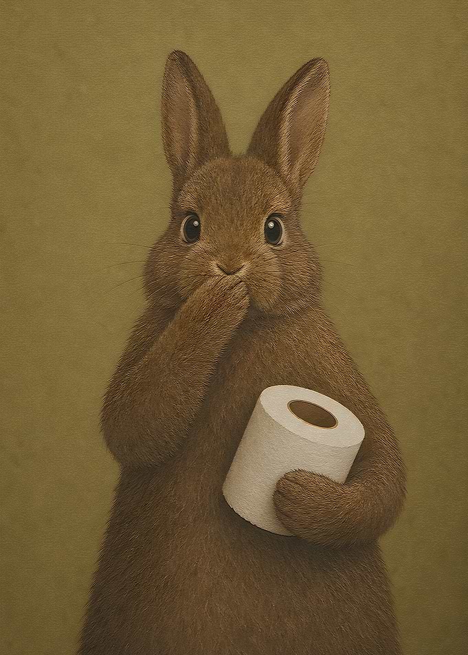 Surprised Bunny Holding Toilet Paper
