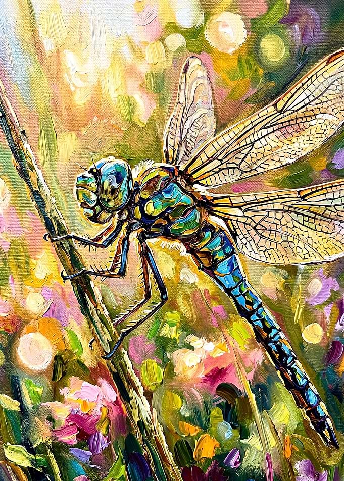 Vibrant Oil Painting of a Dragonfly