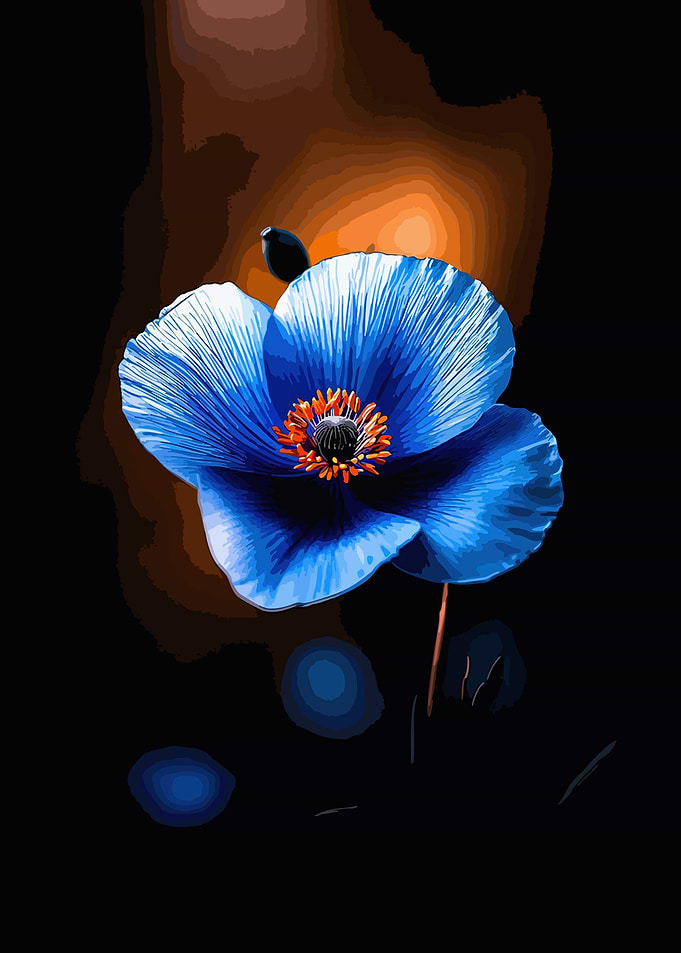 Vibrant Blue Poppy Flower Illustration