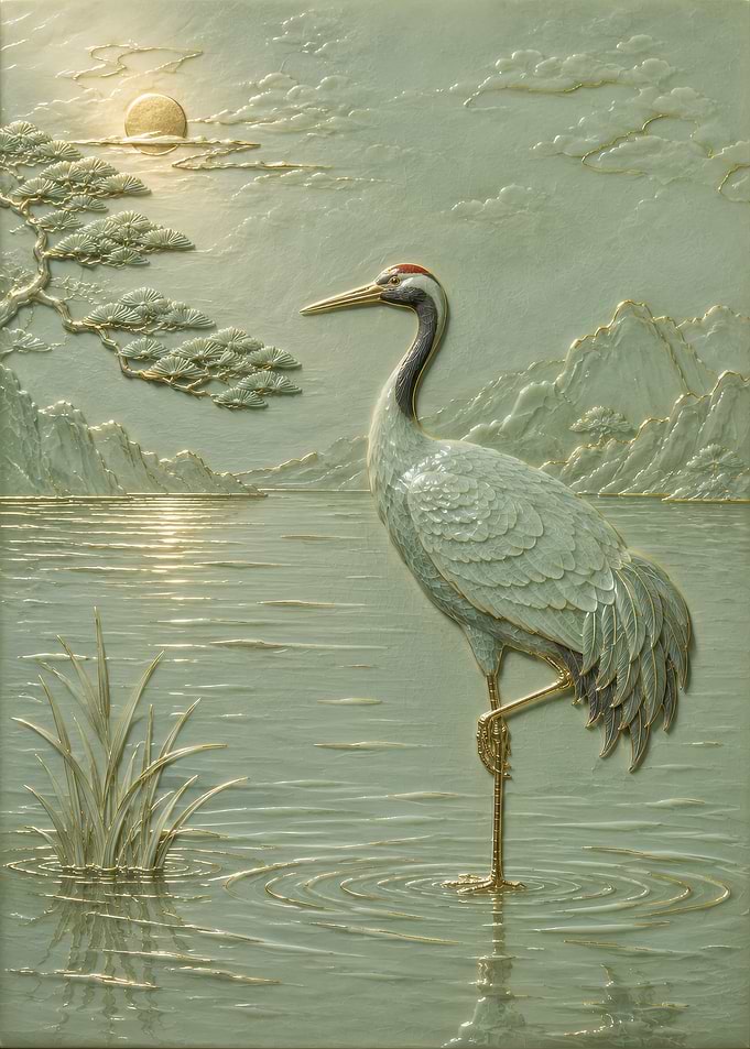 Elegant Crane Relief Wall Art