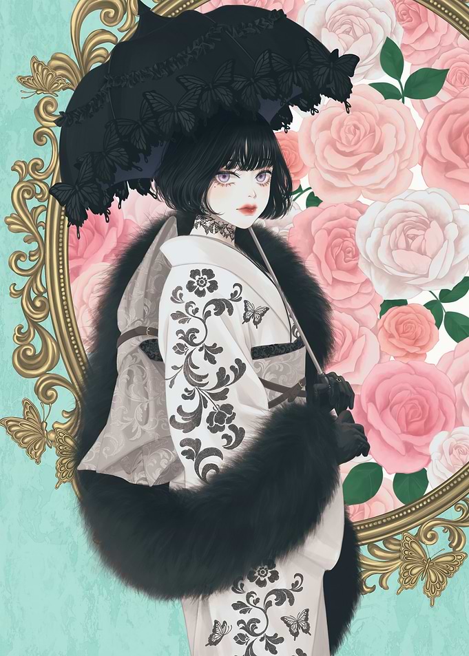 Elegant Anime Girl with Roses