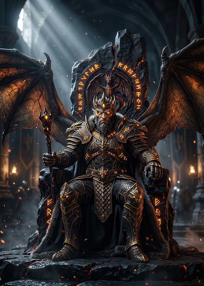 Dark Fantasy Demon King on Throne