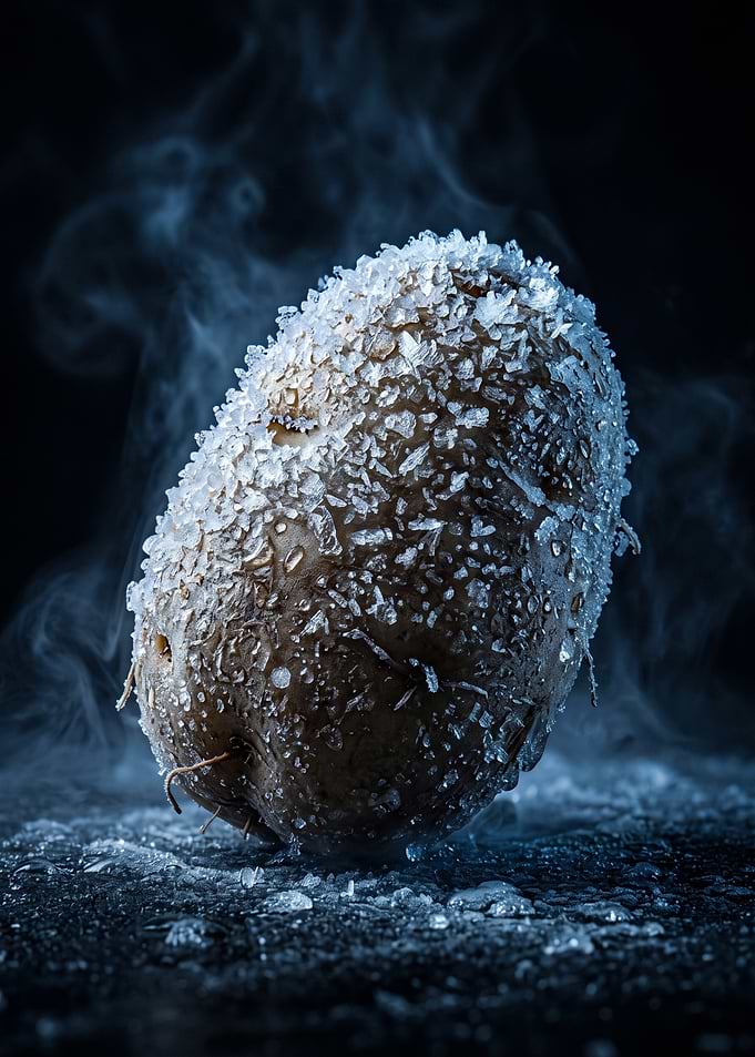 Frozen Potato with Ice Crystals