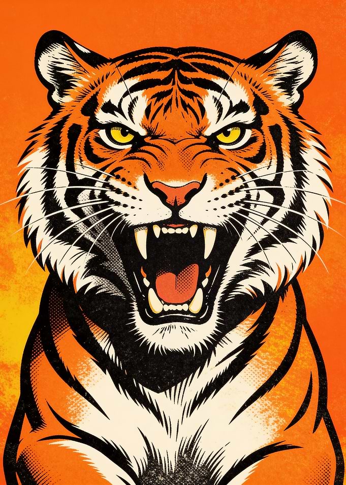Aggressive Tiger Portrait Illustration
