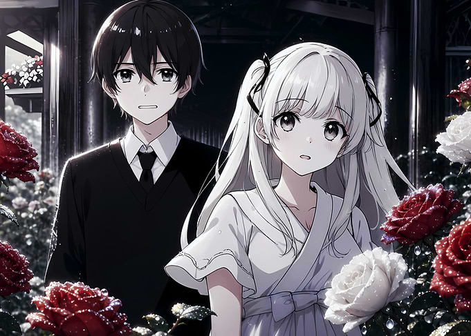 Anime Couple Among Roses