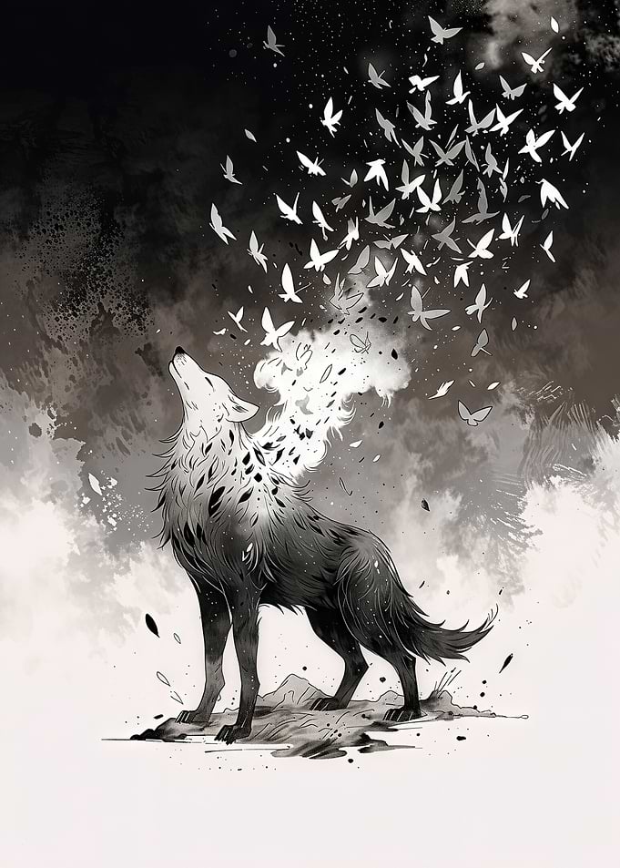 Wolf Transforming Into Butterflies