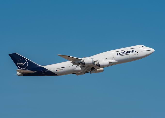 Lufthansa Boeing 747-8i blue livery in Flight