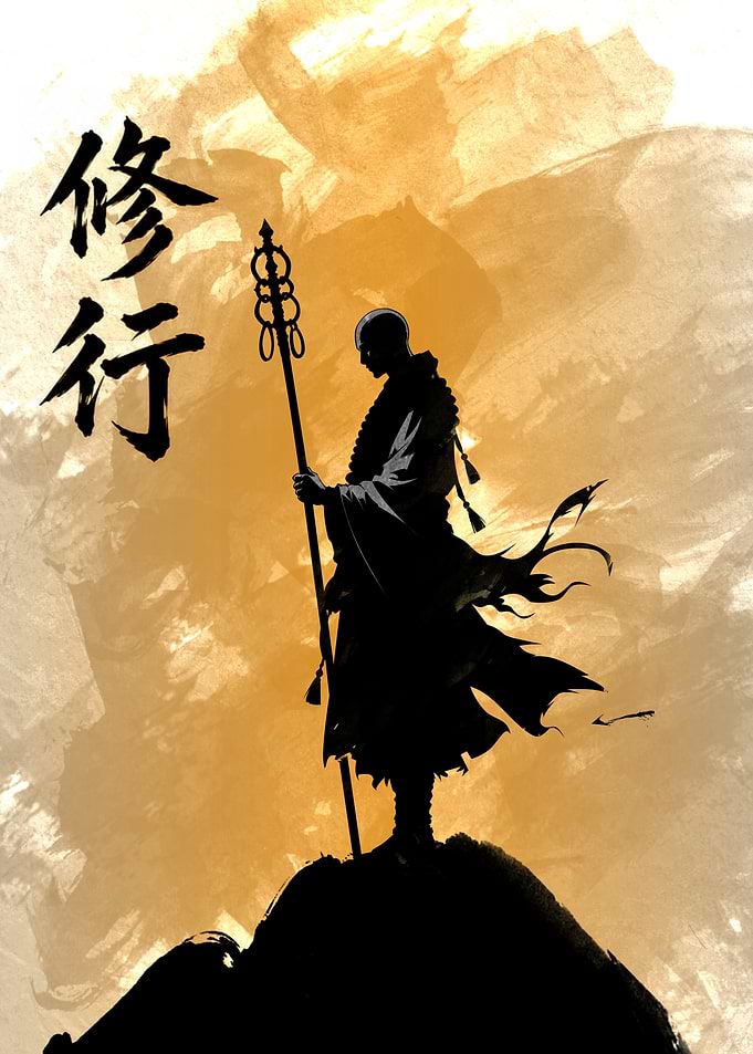 Monk Silhouette with Staff