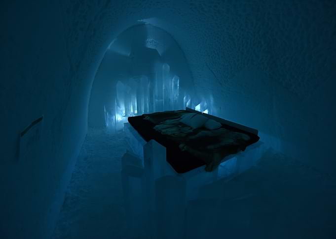Ice Hotel Room with Crystal Bed