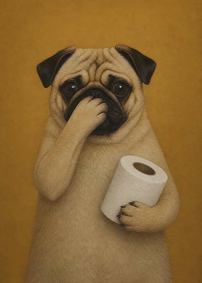 Funny Pug Holding Toilet Paper