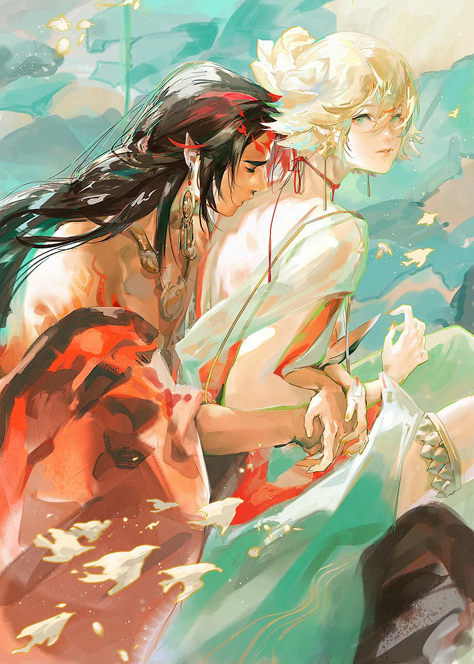 Ethereal Embrace of Two Fantasy Figures