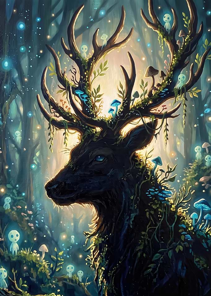 Forest Spirit Deer with Kodama