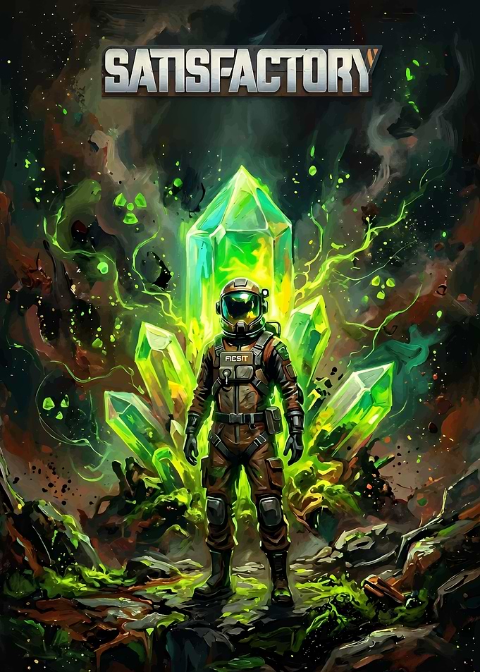 Satisfactory Game Poster with Radioactive Crystal