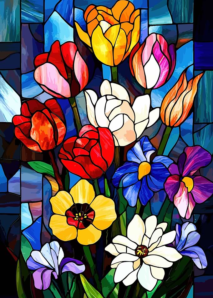 Stained Glass Floral Bouquet Art