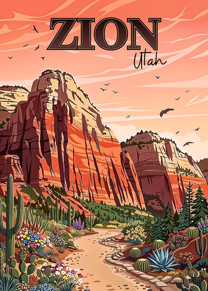 Zion National Park Vintage Travel Poster