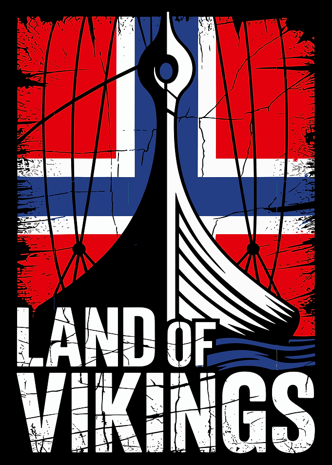 Land of Vikings Norwegian Flag Viking Longship Vintage Wall Art Poster