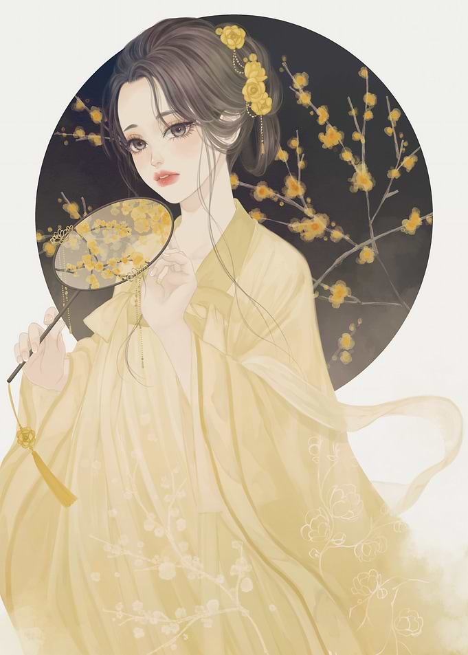Elegant Woman in Traditional Yellow Hanfu