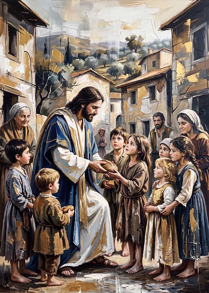 Jesus Sharing Bread with Children