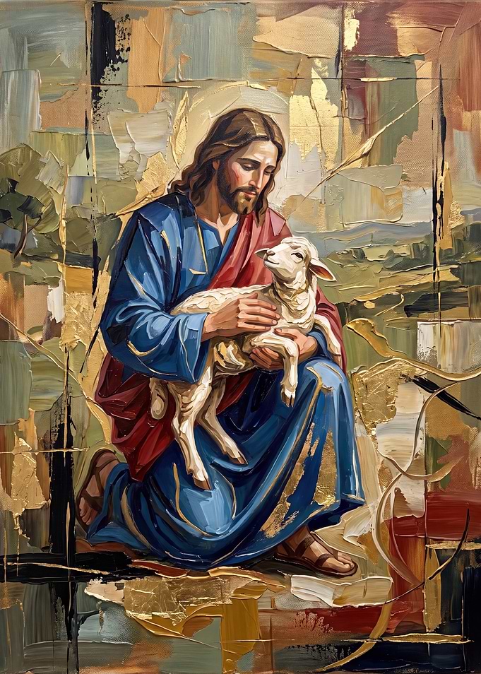 Jesus Christ Holding a Lamb Painting