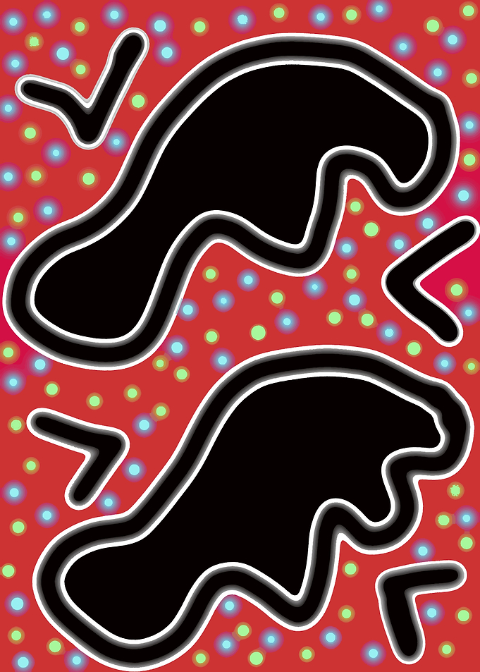 Abstract Red Background with Black Shapes