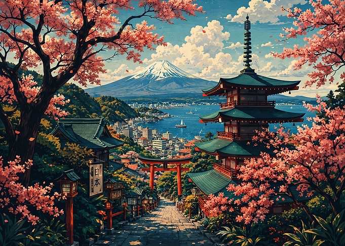 Mount Fuji and Pagoda Landscape