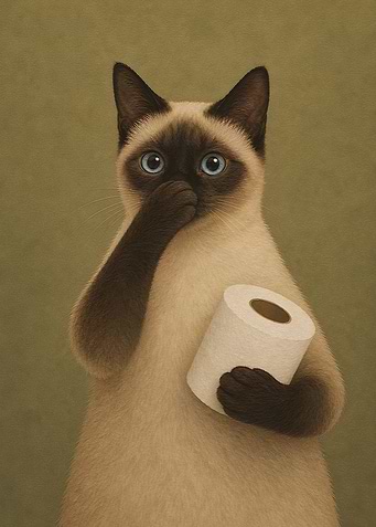 Siamese Cat Holding Toilet Paper