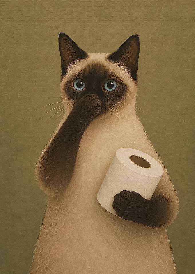 Siamese Cat Holding Toilet Paper