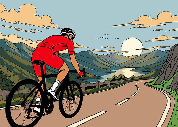 Cyclist Riding on Scenic Mountain Road