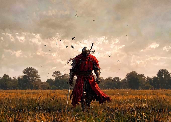 Knight in Red Cloak Walking
