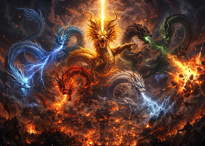 Epic Battle of Elemental Dragons