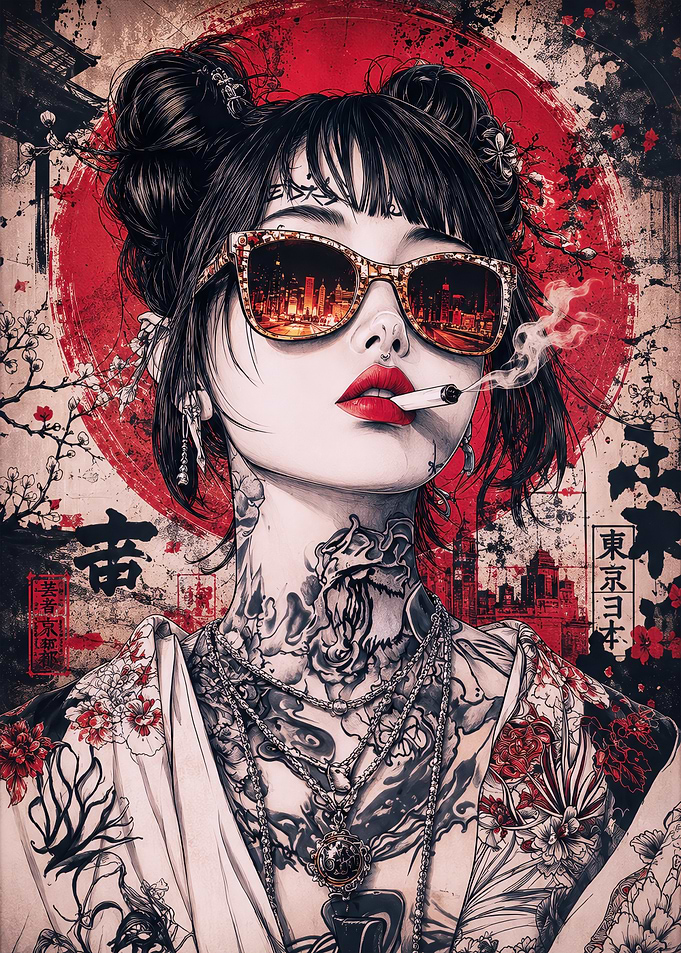 Edgy Tattooed Woman with Sunglasses