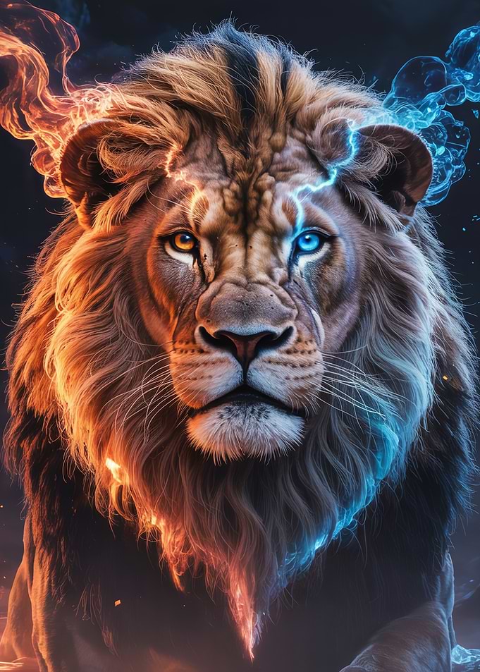 Elemental Lion King with Fire and Ice Power
