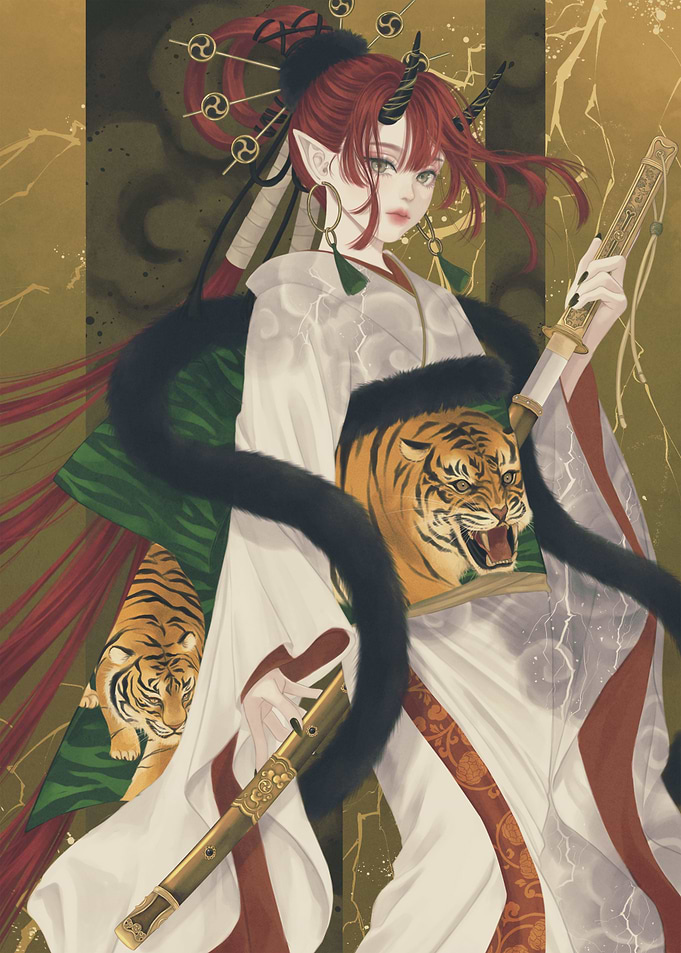 Oni Warrior with Tiger Kimono