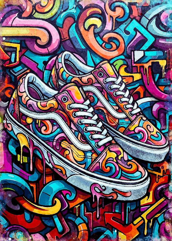 Vibrant Graffiti Style Sneakers Art
