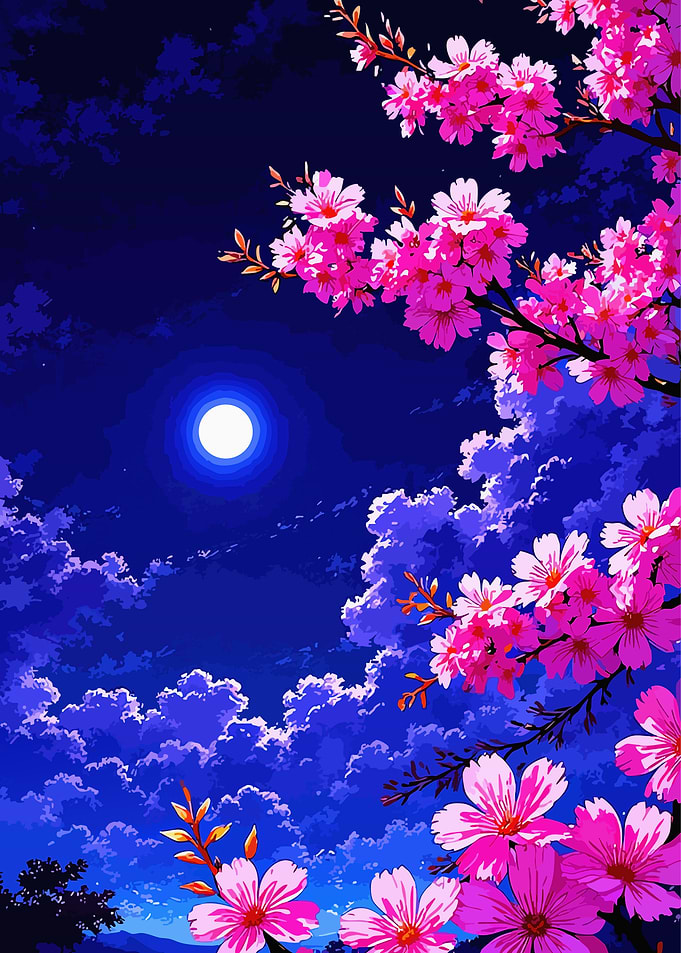 Full Moon Over Cherry Blossoms