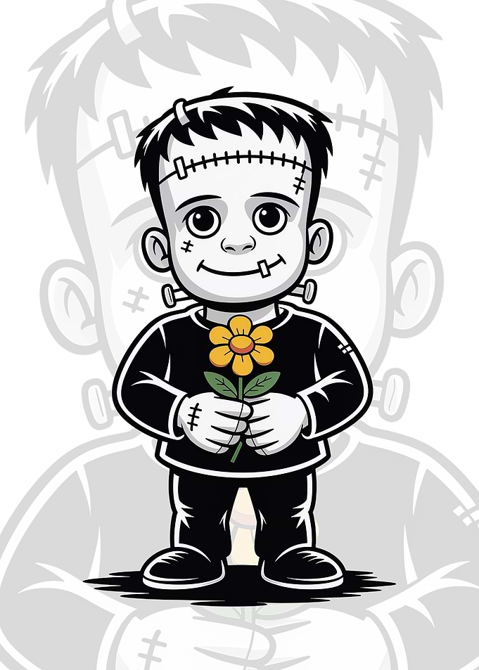 Cute Frankenstein Monster Holding a Flower
