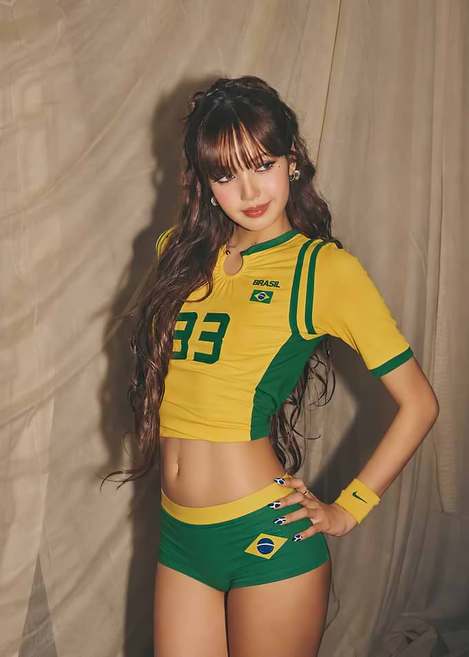 Lisa Black Pink in Brazil Soccer Inspired Outfit