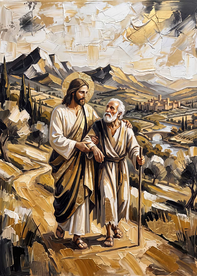 Jesus Walking with an Elderly Man